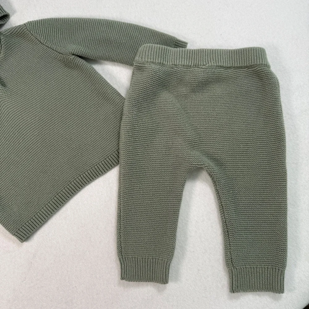 Carters  12M Green Knit Hoodie and Pants Set Bear Ears 2pc